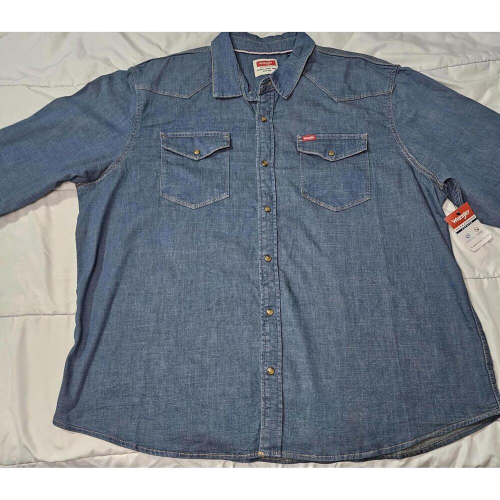 Wrangler‎ Men’s Denim Button Down Shirt Long Sleeve Blue Western NWT Size 2XL